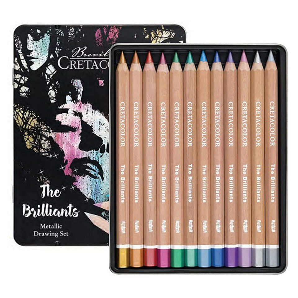 Cretacolor Megacolor Brilliants Kalın Metalik Kuru Boya Kalem Seti 12 Renk Metal Kutu 29098