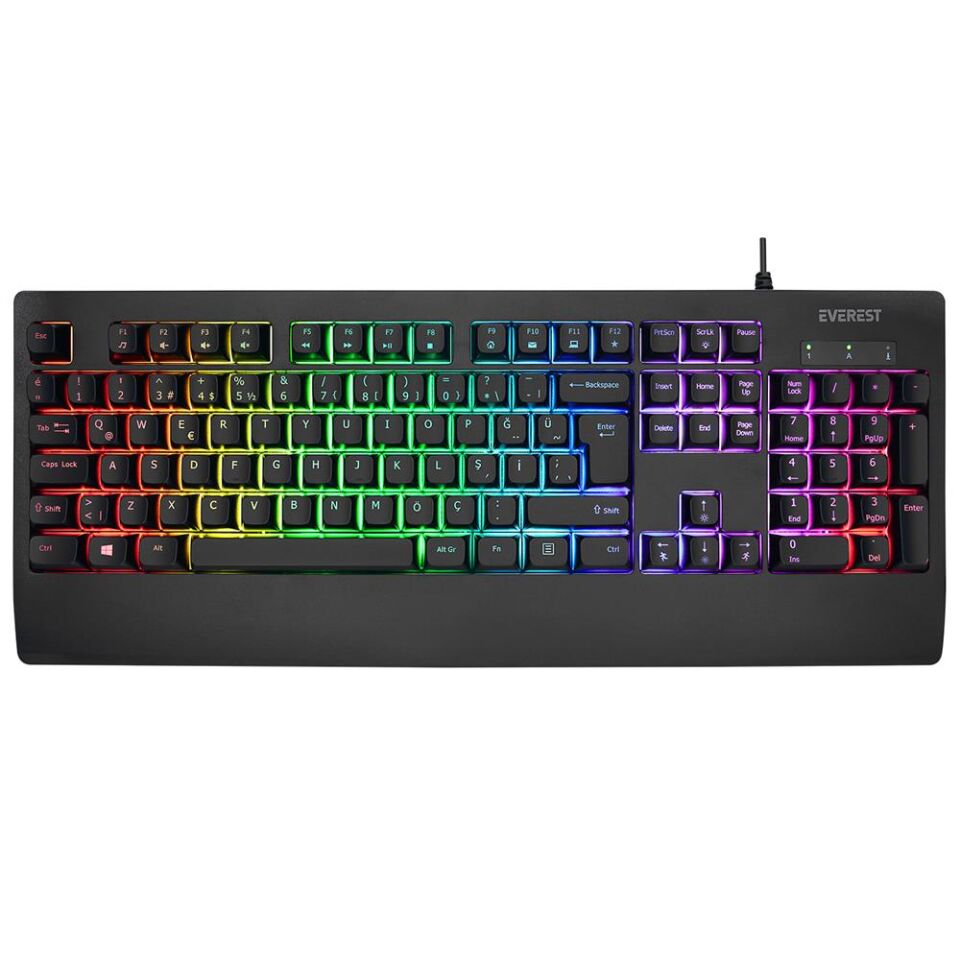 Everest KB-93 Siyah USB Rainbow Aydınlatmalı Q Membrane RGB