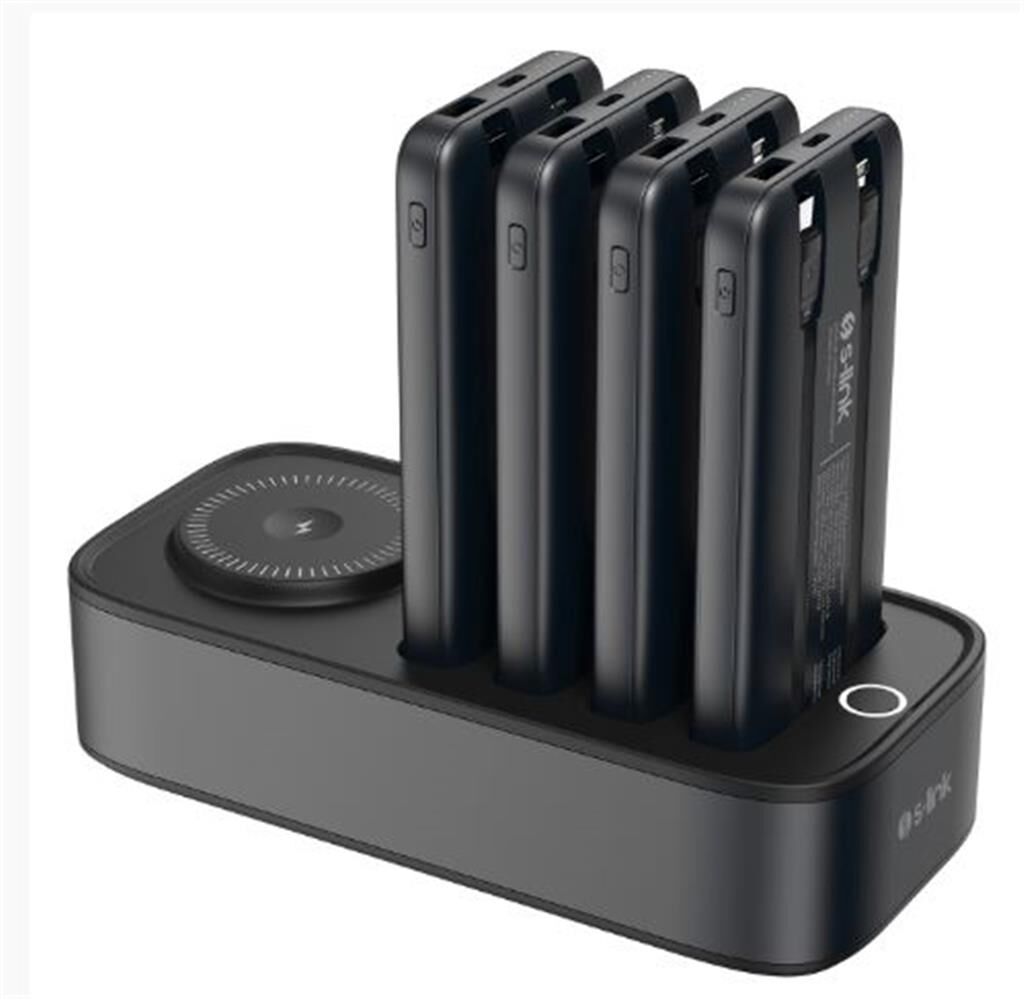 S-link IP-DS40 4 Adet 10000mAH Powerbank li  15W Kablosuz Şarj Siyah Taşınabilir Şarj İstasyonu