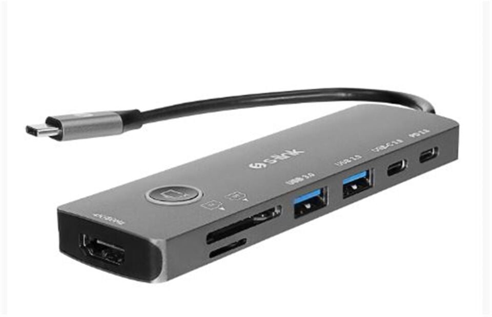 S-link SW-U707 HDMI Gri Metal 7 in 1 2-USB 3.0, 1-Type-C  HDMI 4K60HZ, SD ve TF Type C Hub Adaptör