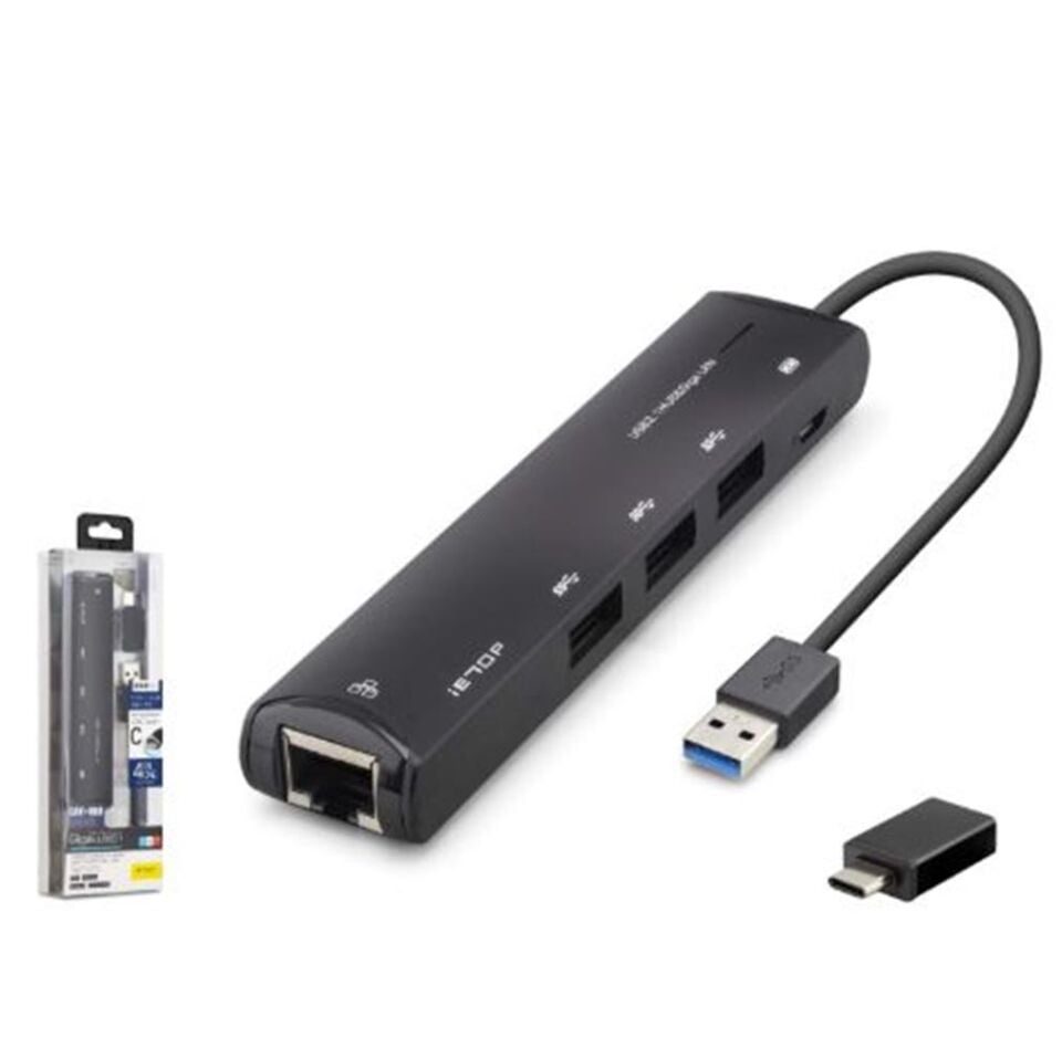 iETOP HDX7897 USB Type-C 3.2 Gen1 Combo Hub Gigabit LAN 4 Port 5 Gbps Siyah