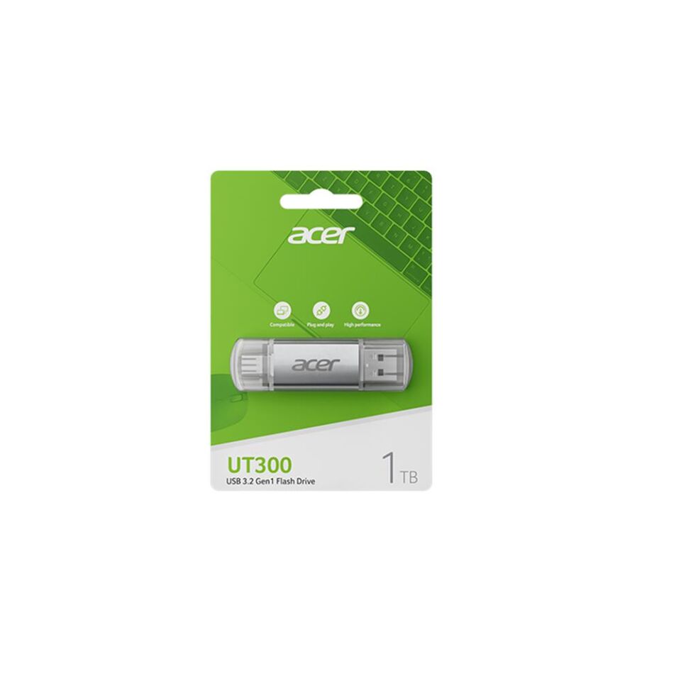 Acer 512GB USB 3.2 UT300-512GB USB-A+USB-C Çift Taraflı Metal Flash Bellek