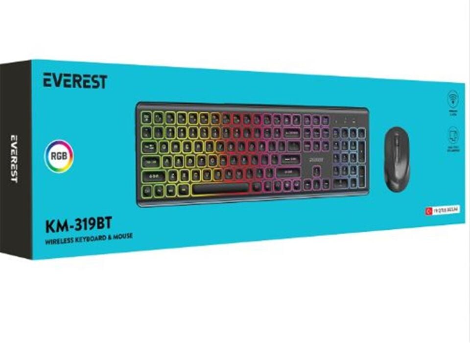 Everest KM-319BT Siyah 2.4G+BT1+BT2 Çoklu Cihaz Bağlantılı Q Set Kablosuz Klavye + Mouse
