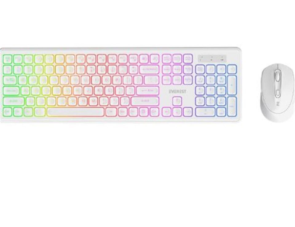 Everest KM-319BT Beyaz 2.4G+BT1+BT2 Çoklu Cihaz Bağlantılı Q Set Kablosuz Klavye + Mouse
