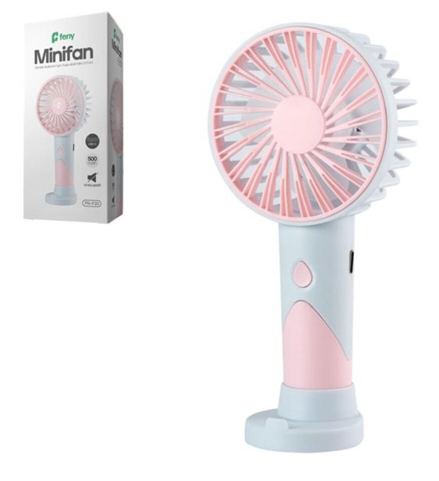 Feny FN-F20 Pembe-Açık Mavi Kademeli Ultra Sessiz Şarjlı Taşınabilir 500Mah Mini El Fanı