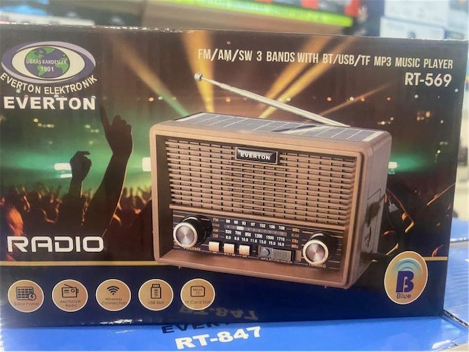 Everton Rt-569  Bluetooth Fm-Usb-Tf-Aux Günei Enerjili Şarjlı Nostaljik Radyo