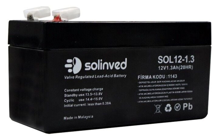 Solinved 12V 1.3AH Kuru Tip Akü