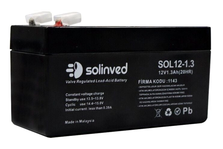 Solinved 12V 1.3AH Kuru Tip Akü