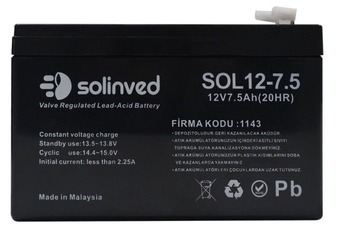 Solinved 12V 7.5AH Kuru Tip Akü