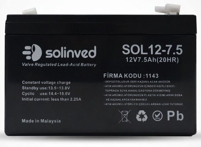 Solinved 12V 7.5AH Kuru Tip Akü