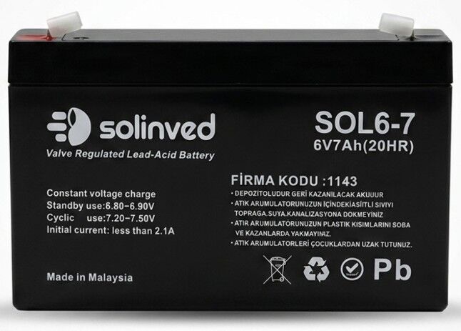 Solinved 6V 7AH Kuru Tip Akü