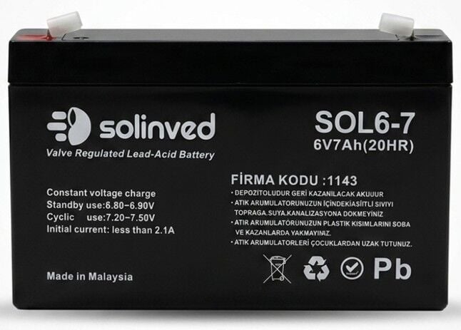 Solinved 6V 7AH Kuru Tip Akü