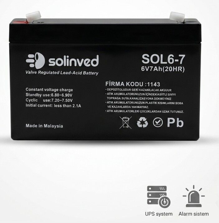 Solinved 6V 7AH Kuru Tip Akü