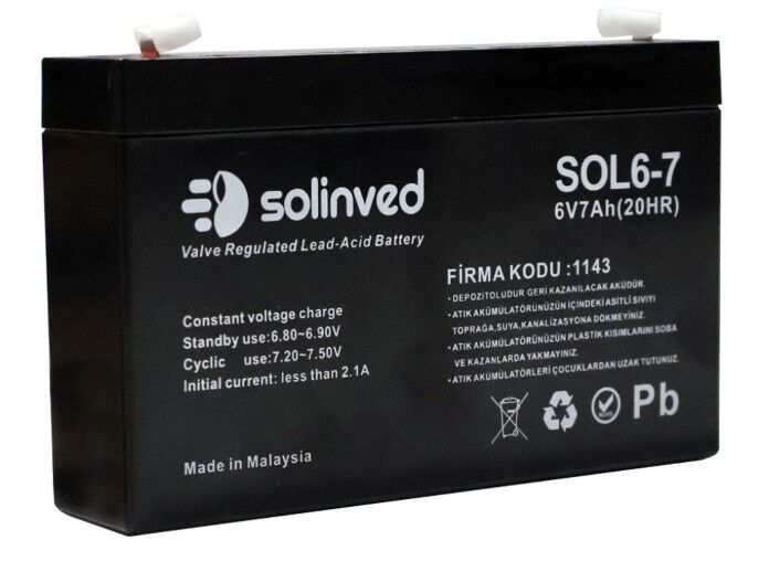 Solinved 6V 7AH Kuru Tip Akü