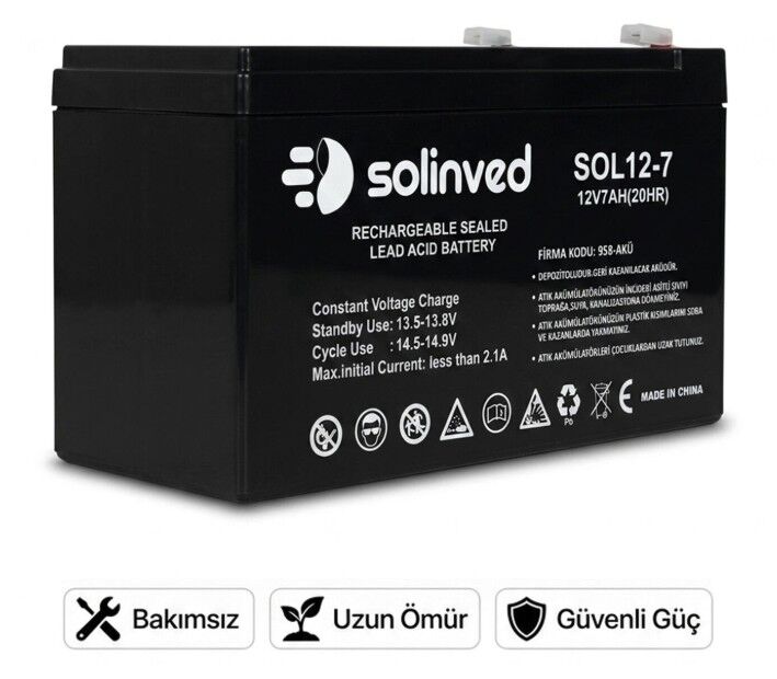 Solinved 12V 7AH Kuru Tip Akü (Premium)