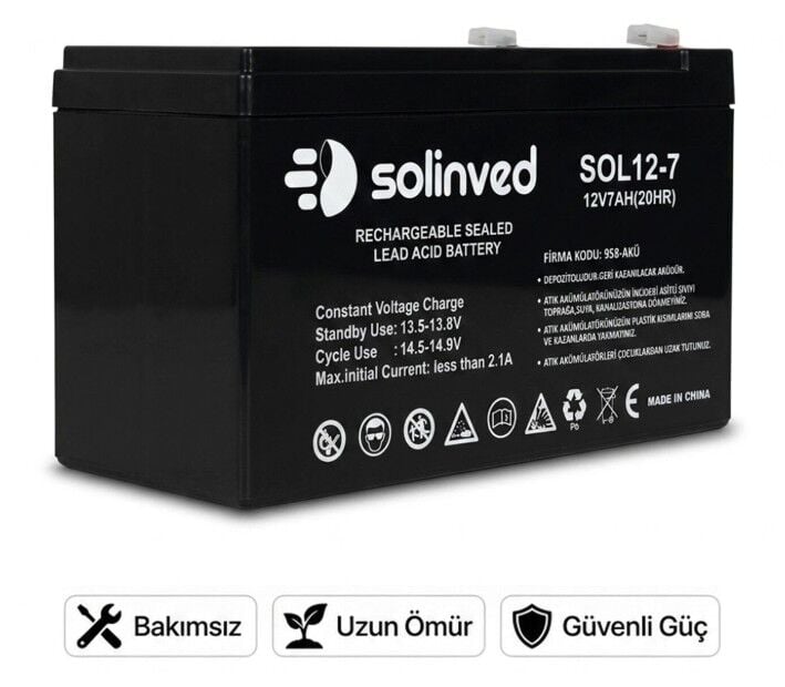 Solinved 12V 7AH Kuru Tip Akü (Premium)