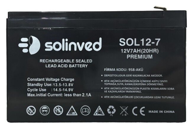 Solinved 12V 7AH Kuru Tip Akü (Premium)