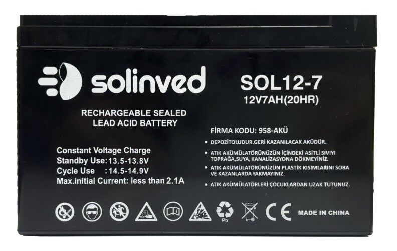Solinved 12V 7AH Kuru Tip Akü