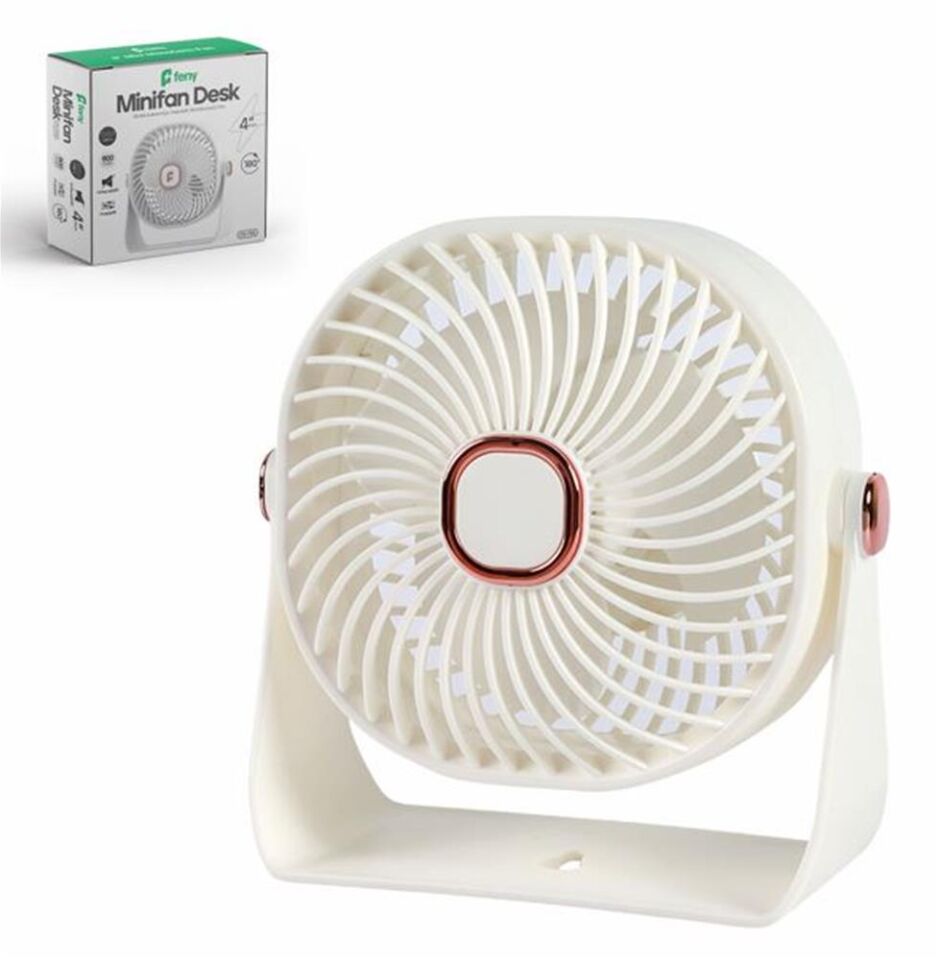 Feny FN-F55 Beyaz Ultra Sessiz 3 Kademeli Şarjlı 800Mah Masa Fanı 4''