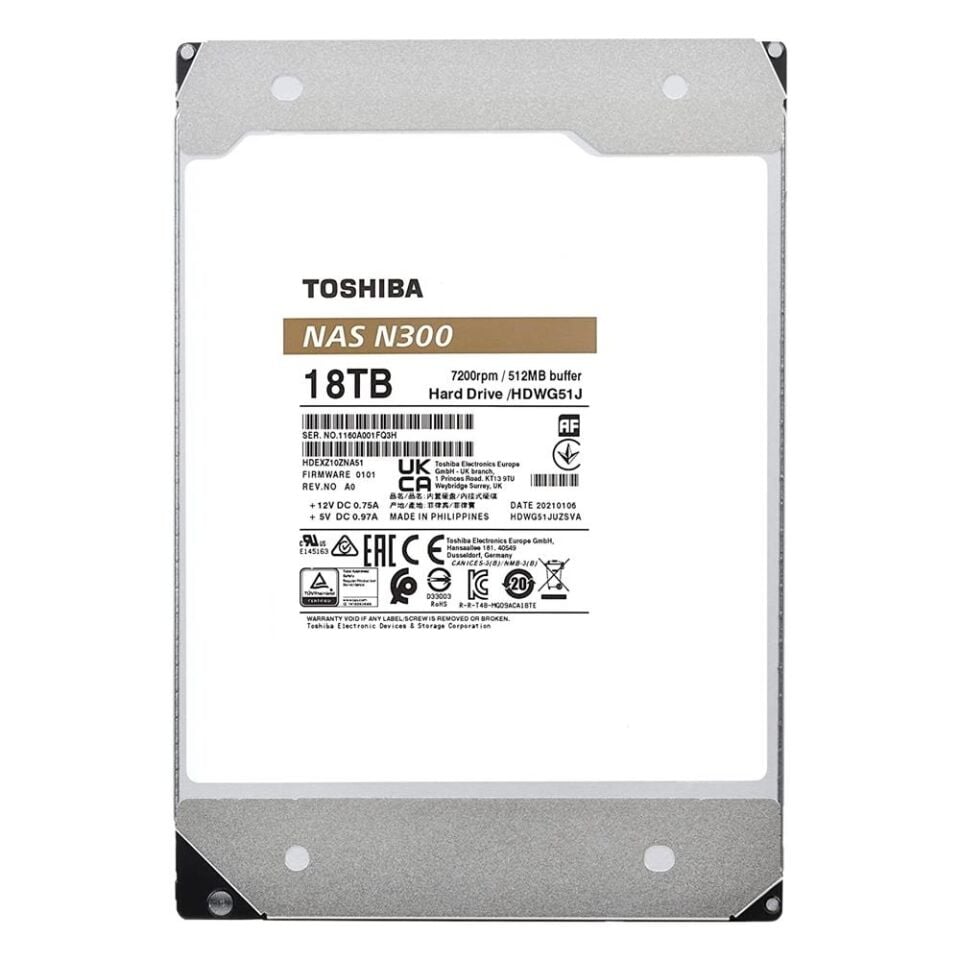 Toshiba 18TB N300 MN11ACA18TS 7200 Rpm 512MB Sata-3 Nas Diski