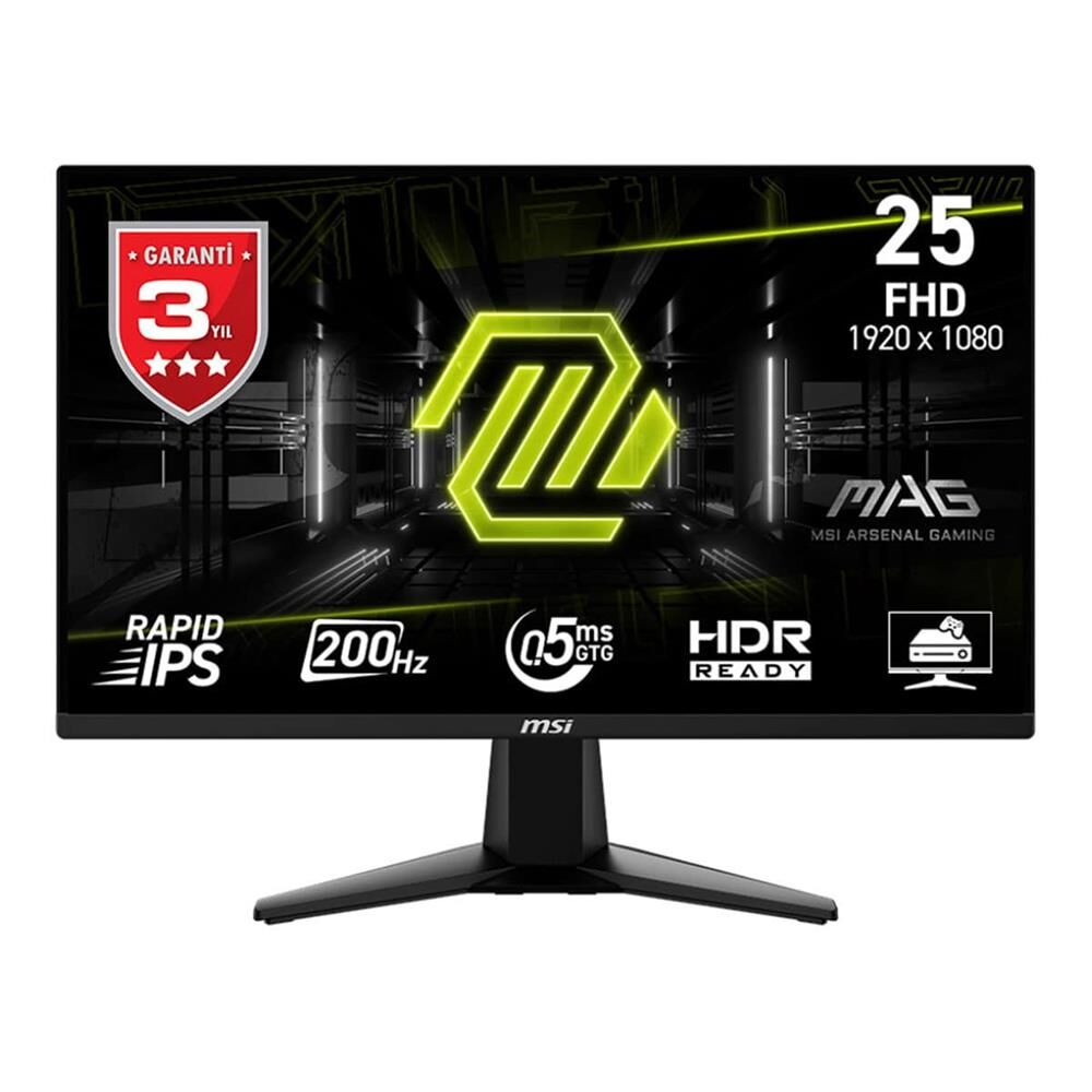 MSI 24.5'' Mag 255F E20 1920x1080 Flat Rapid Ips 200Hz 0.5Ms (Gtg) Freesync Premium Gaming Monitor