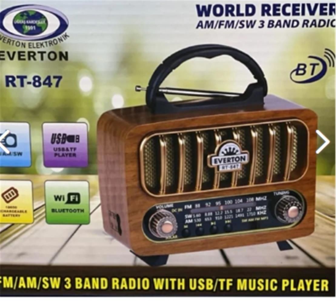 Everton Rt-847 -Usb-Tf-Am-Fm-Sw-Tws-Usb Şarj Nostaljik Radyo