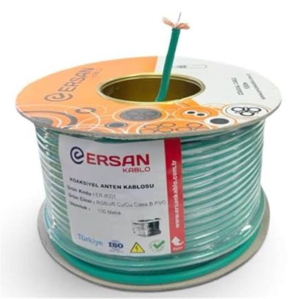 Ersan RG 6-U6 Cu - Cu Class B PVC 500 Metre Yeşil Uydu Kablosu