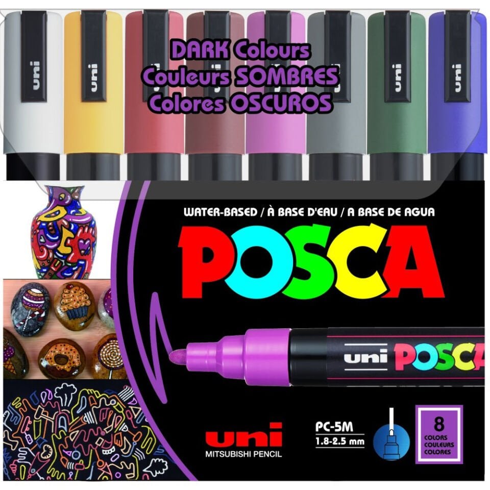 Uni-Ball Posca 1.8-2.5 Su Bazlı Poster Markörü Koyu Renk 8 Li