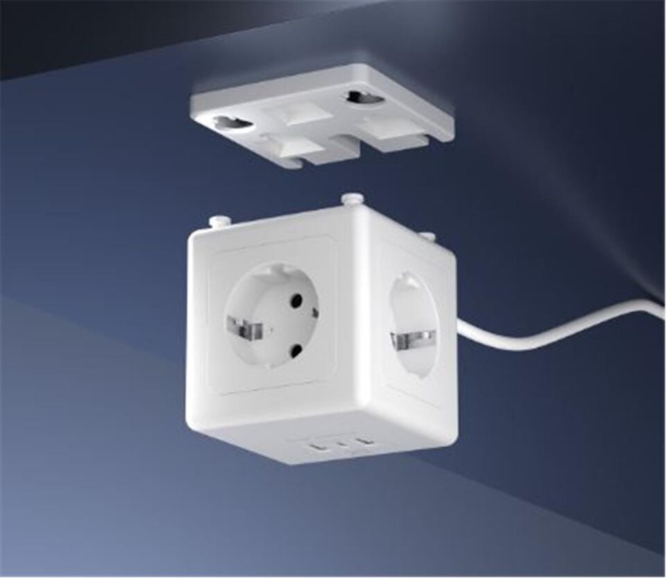 S-link PRZ04 4 Soketli 2 USB 1 Type-C PD20 2M 306 Joule Tam Bakır Küp Beyaz Akım Korumalı Priz
