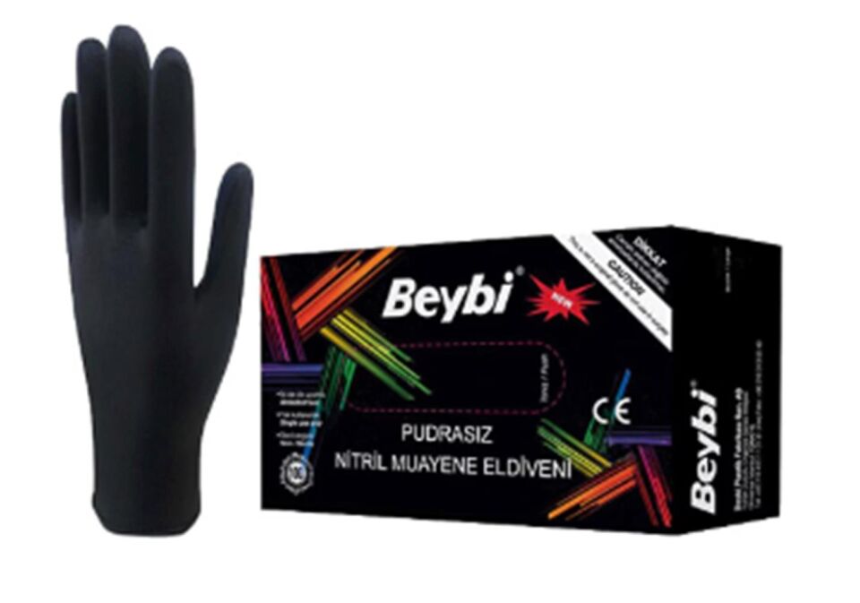 Beybi Muayene Nitril Siyah Small Pudrasız  Eldiven 100lü