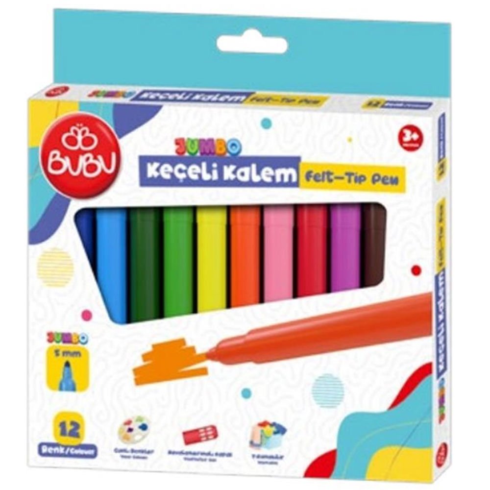 Bu-Bu Keçeli Kalem Jumbo 5 MM Karton Kutu 12 Renk