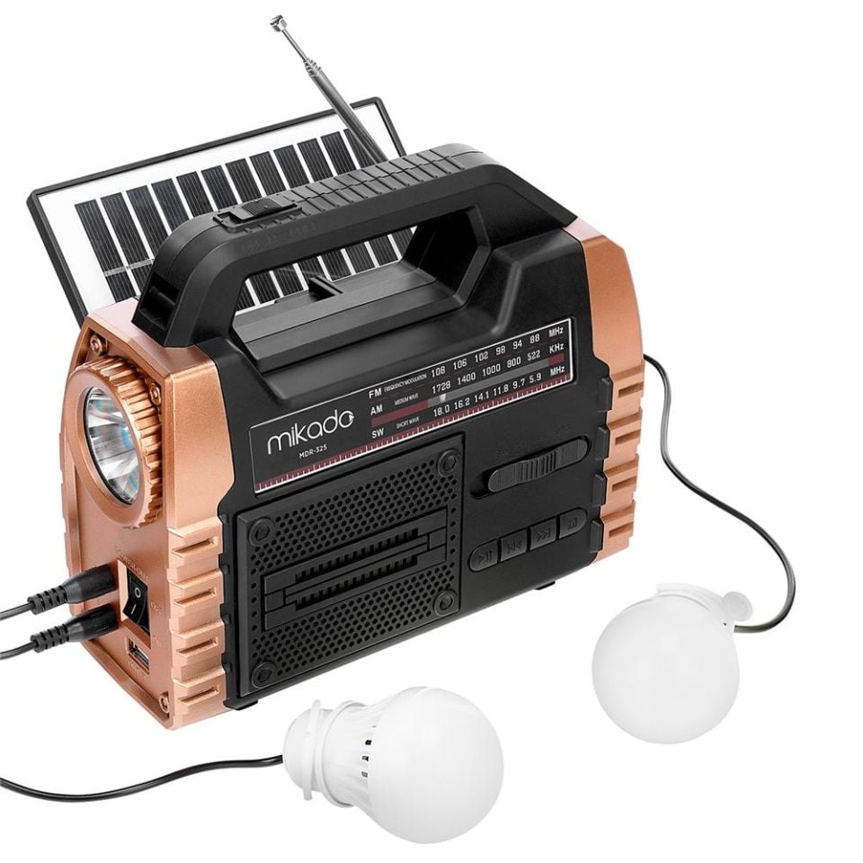 MIKADO MDR-325 Ahşap USB- TF Destekli FM/AM/SW/BT+Solar+Powerbank 3 Band Klasik Radyo Kahverengi Siyah