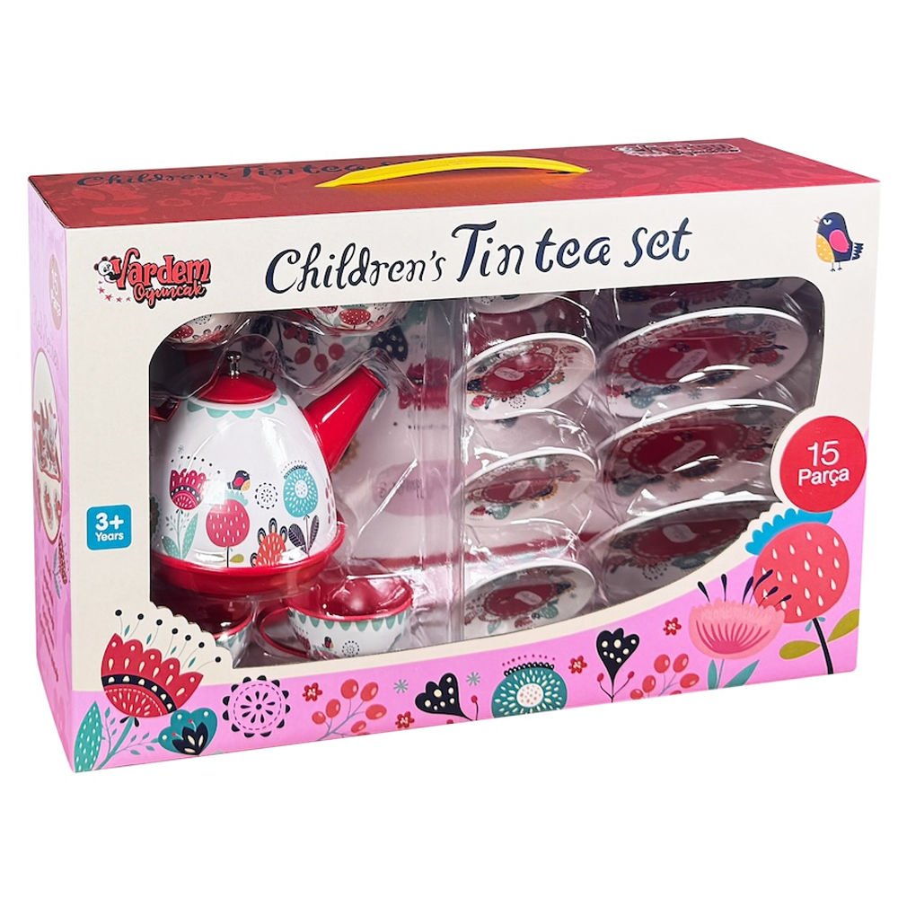 Vardem Oyuncak 15 Parça Çiçek Desenli Metal Çay Seti VRD-ATF-998A-B