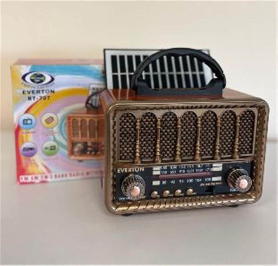 Everton RT-707 Bluetooth-USB-SD-FM Şarjlı  Nostaljik Radyo Solarlı Radyo