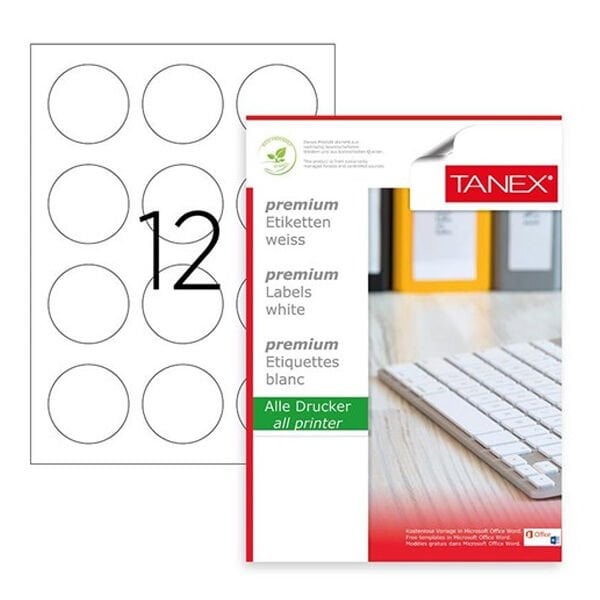 Tanex Laser Etiket 100 YP 0.60 MM Laser-Copy-Inkjet Yuvarlak TW-2160