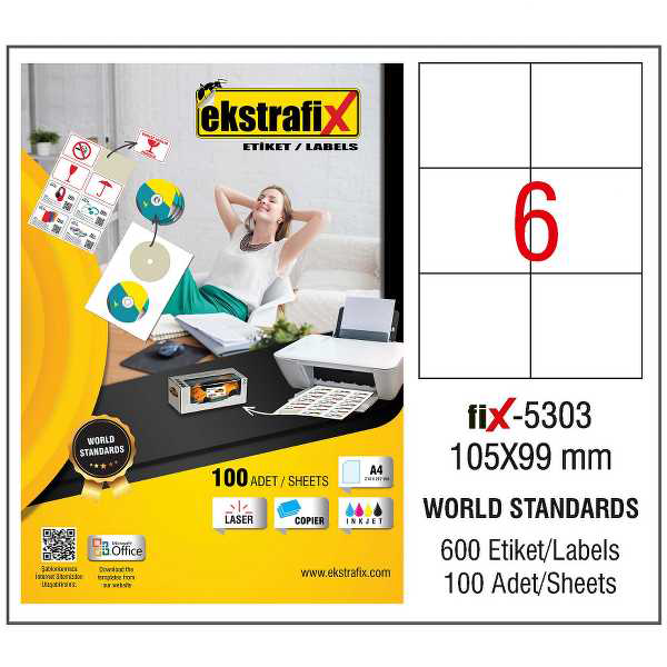 Ekstrafix Laser Etiket 105x99 Laser-Copy-Inkjet FİX-5303