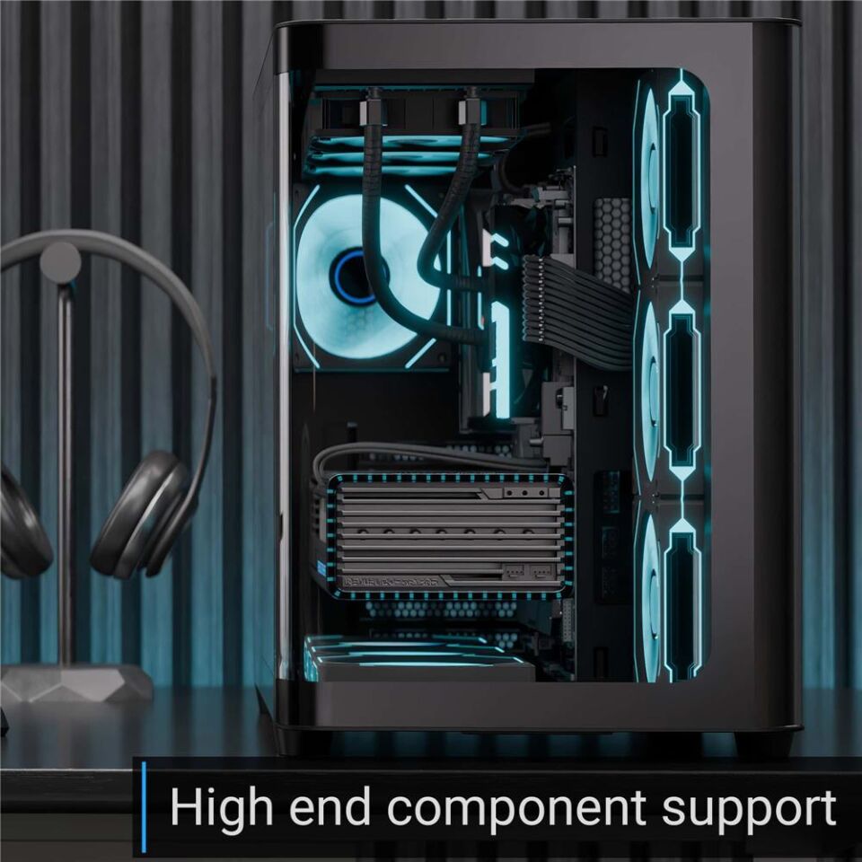 Aerocool AE P500C BK 4x12cm Mirror A-RGB Fanlı, Panoramik Tempered Panel, ATX