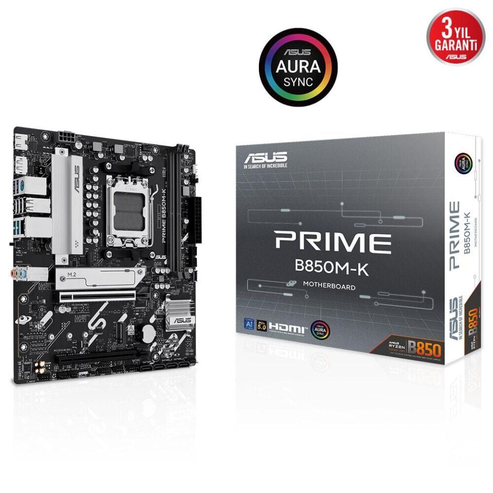 Asus Prime B850M-K AM5 DDR5 Ses GLAN DP-HDMI SATA3 USB3.2 mATX Anakart