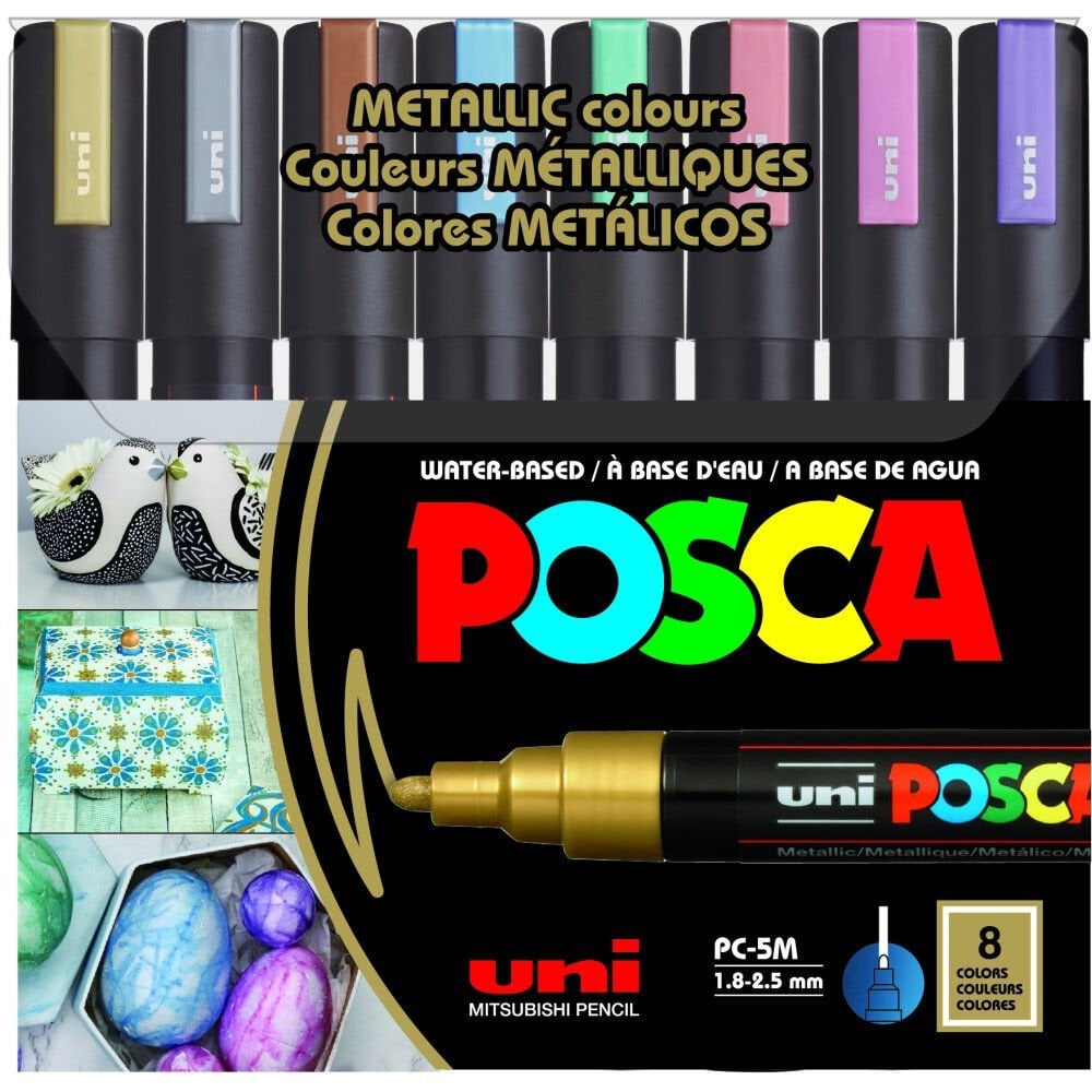 Uni-Ball Posca 1.8-2.5 Su Bazlı Poster Markörü Metalik 8 Li