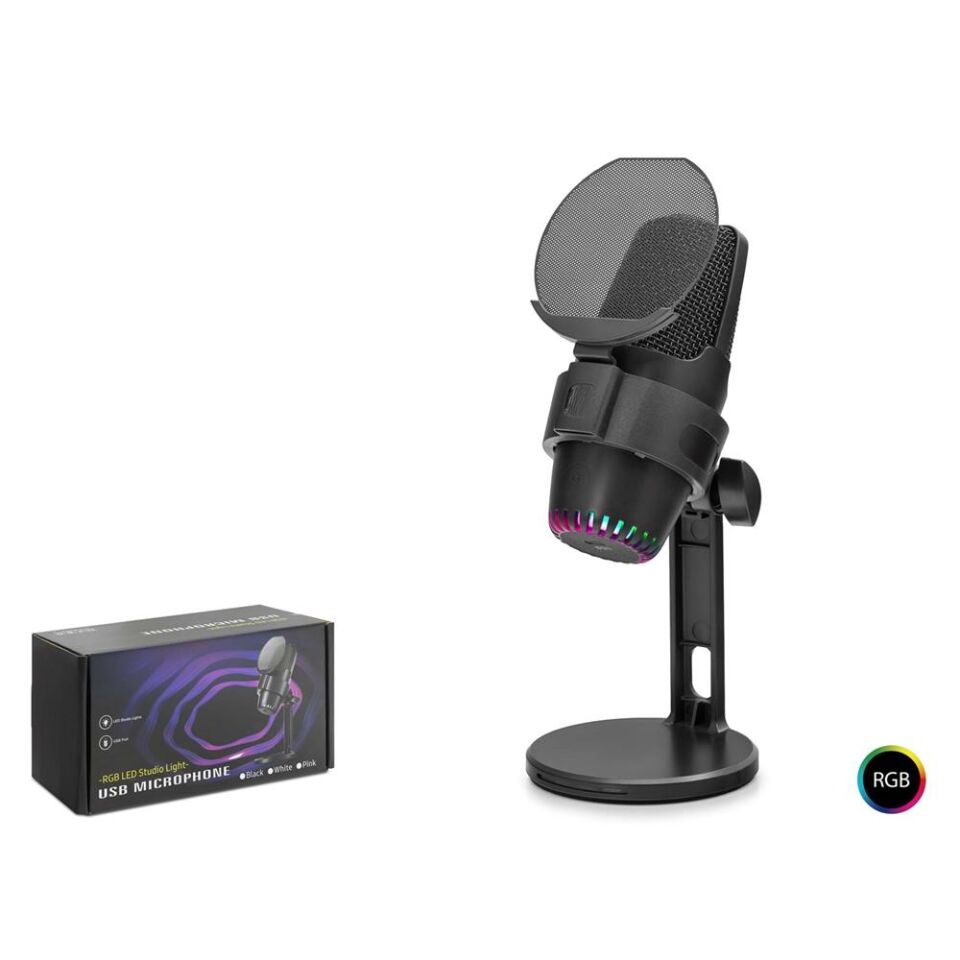 HADRON M9 Gaming RGB Masaüstü Mikrofon Pop Filtreli Type-C 48kHz 16Bit Siyah
