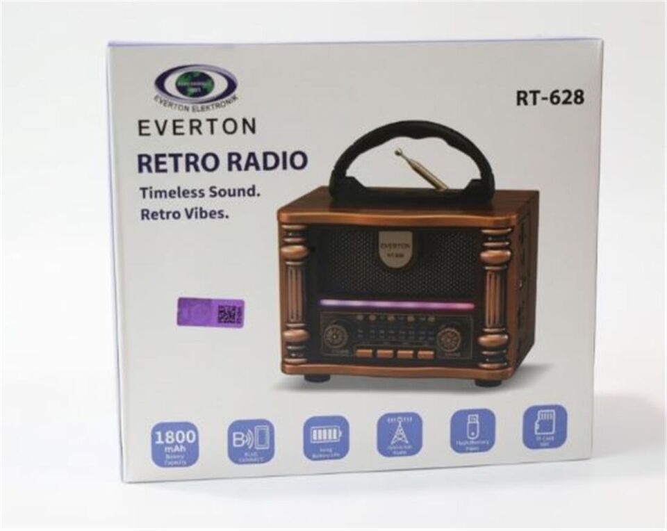 Everton Rt-628  Retro Vibes Bluetooth Fm-Usb-Tf-Aux Şarjlı Nostaljik Radyo Led