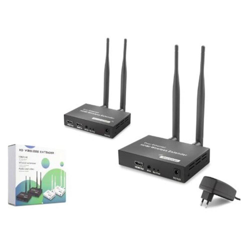 HADRON HDX1444 Kablosuz HDMI Görüntü Aktarım Seti Loop-Out IR 1080p 200 m Siyah