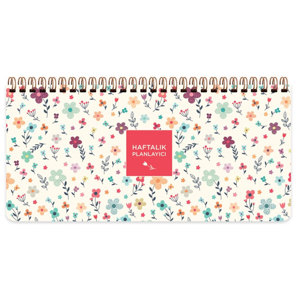 Keskin Color Spiralli Planner Krem Çiçek 13x27