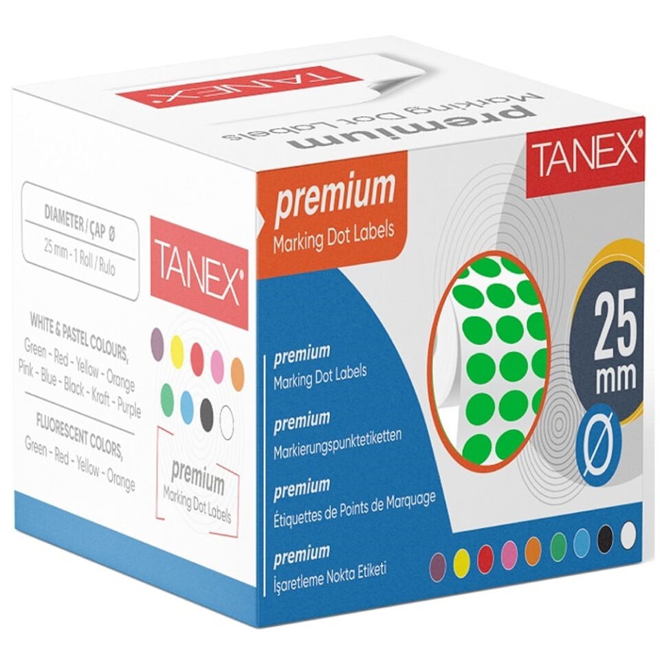 Tanex Nokta Etiketi 25 MM Yeşil 2500 Li Tekli Kutu
