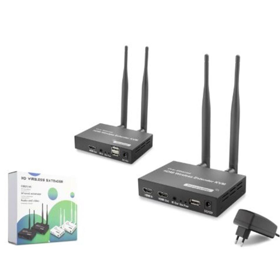 HADRON HDX1443 Kablosuz HDMI KVM Görüntü Aktarım Seti Loop-Out IR 1080p 300 m Siyah
