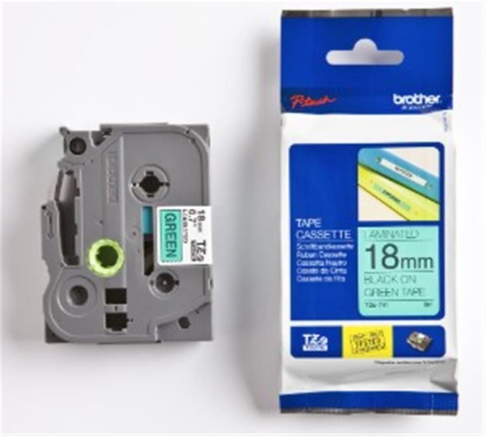 Brother TZE-741 18 mm Yeşil Üzeri Siyah Laminasyonlu Etiket