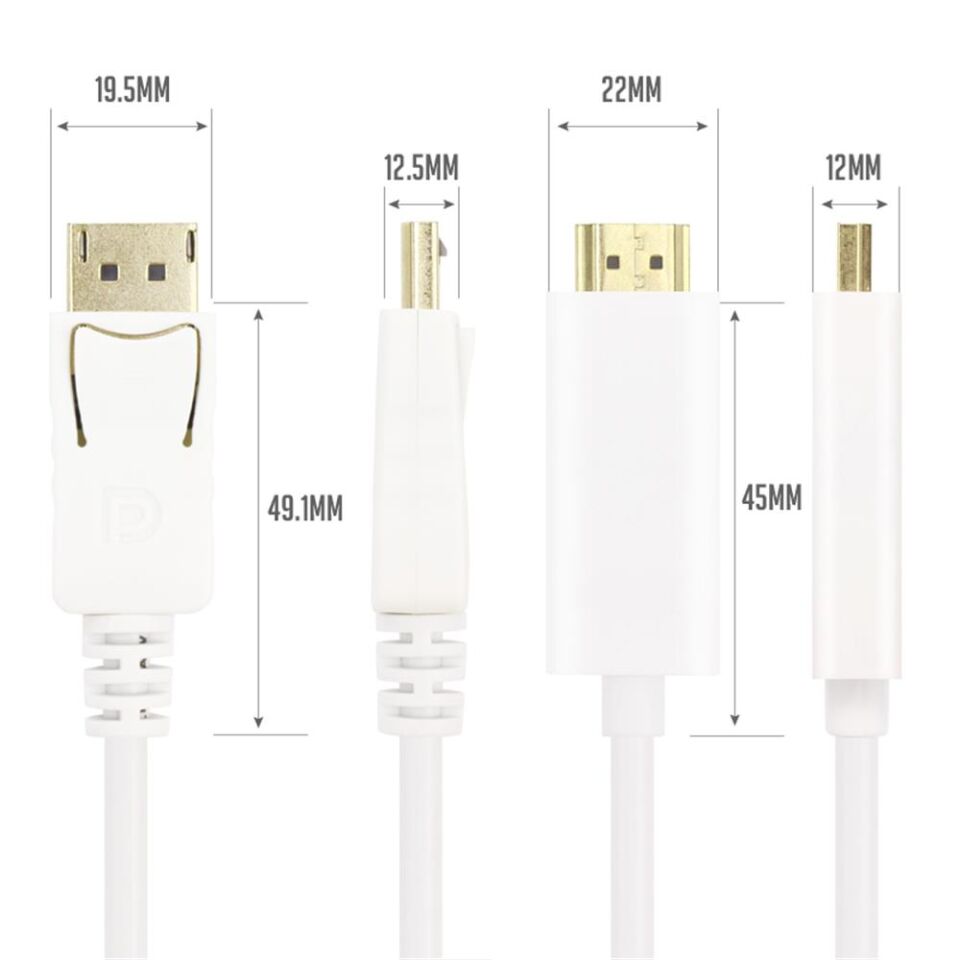 Vcom CG605L-3.0 Beyaz 3.0MT Display Port Erkek To Hdmi Erkek Kablo