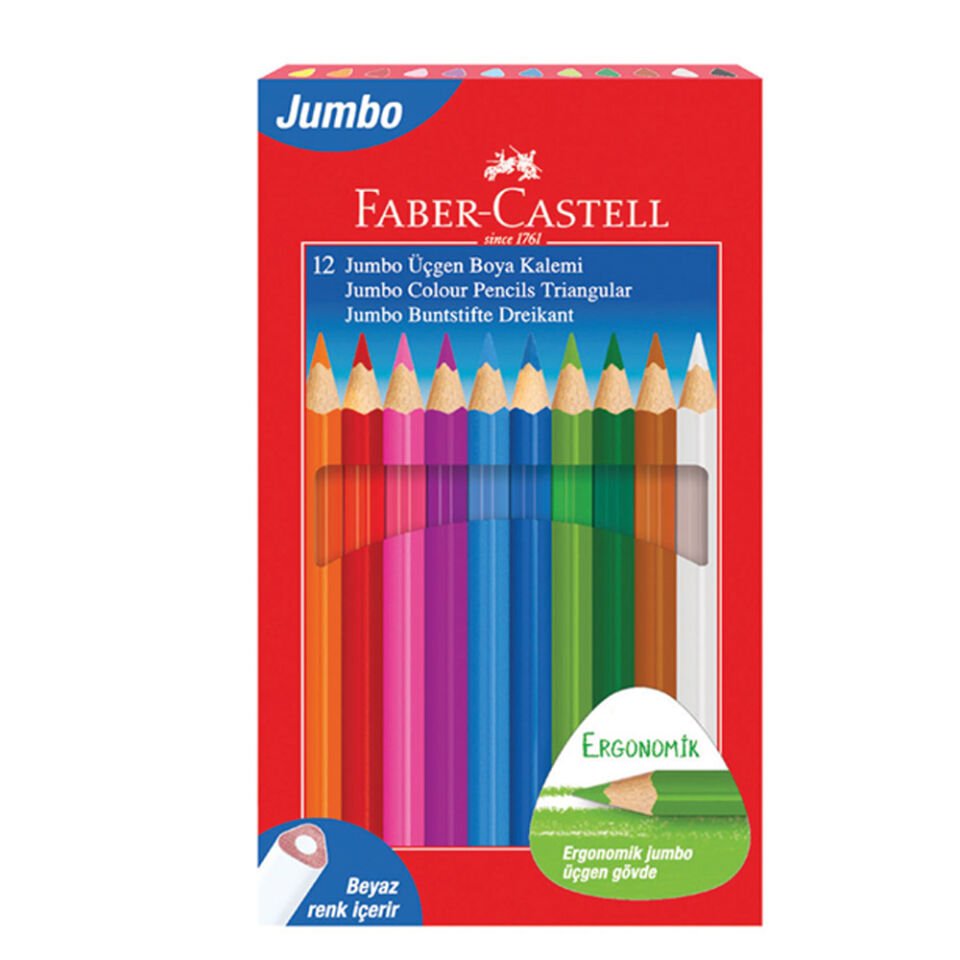 Faber-Castell Kuru Boya Jumbo Tam Boy Üçgen Beyaz 12 Renk 5173 116616