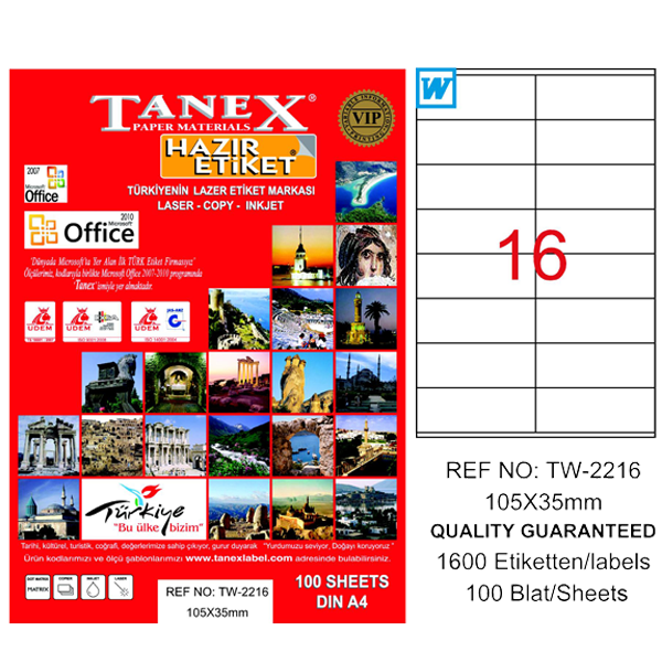 Tanex Laser Etiket 100 YP 105x35 Laser-Copy-Inkjet TW-2216